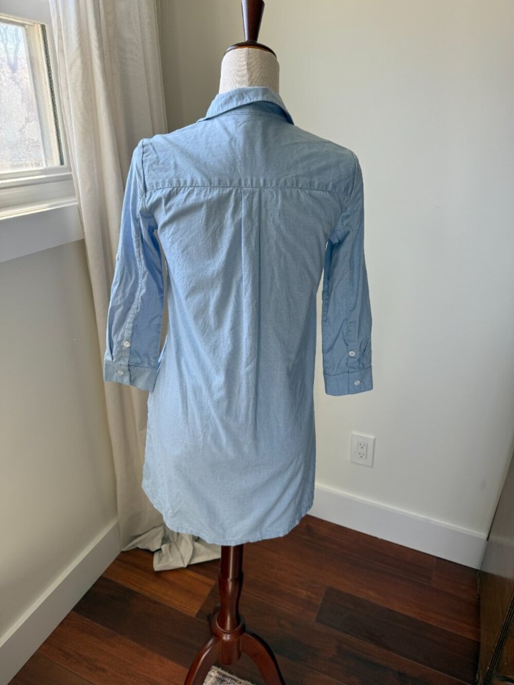 Cuyana Cotton Poplin Shirt Dress XS Blue Button Front Pocket Stretch Summer Nant - Picture 4 of 10